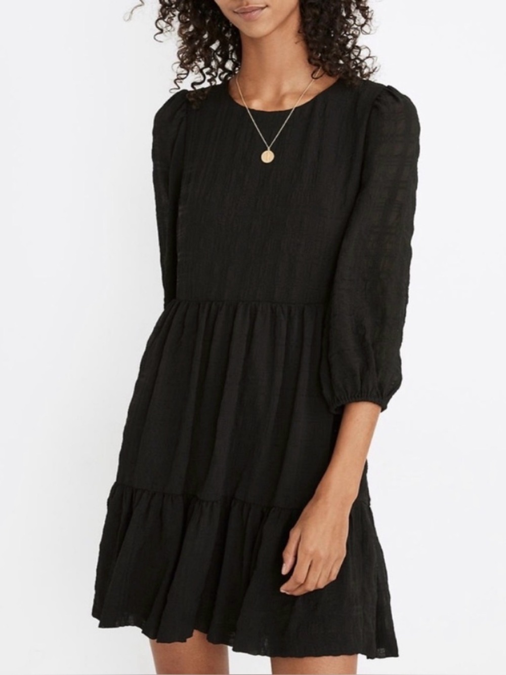 Madewell Puff Sleeve Ruffle Hem Relaxed Fit Mini Dress Black Size 6